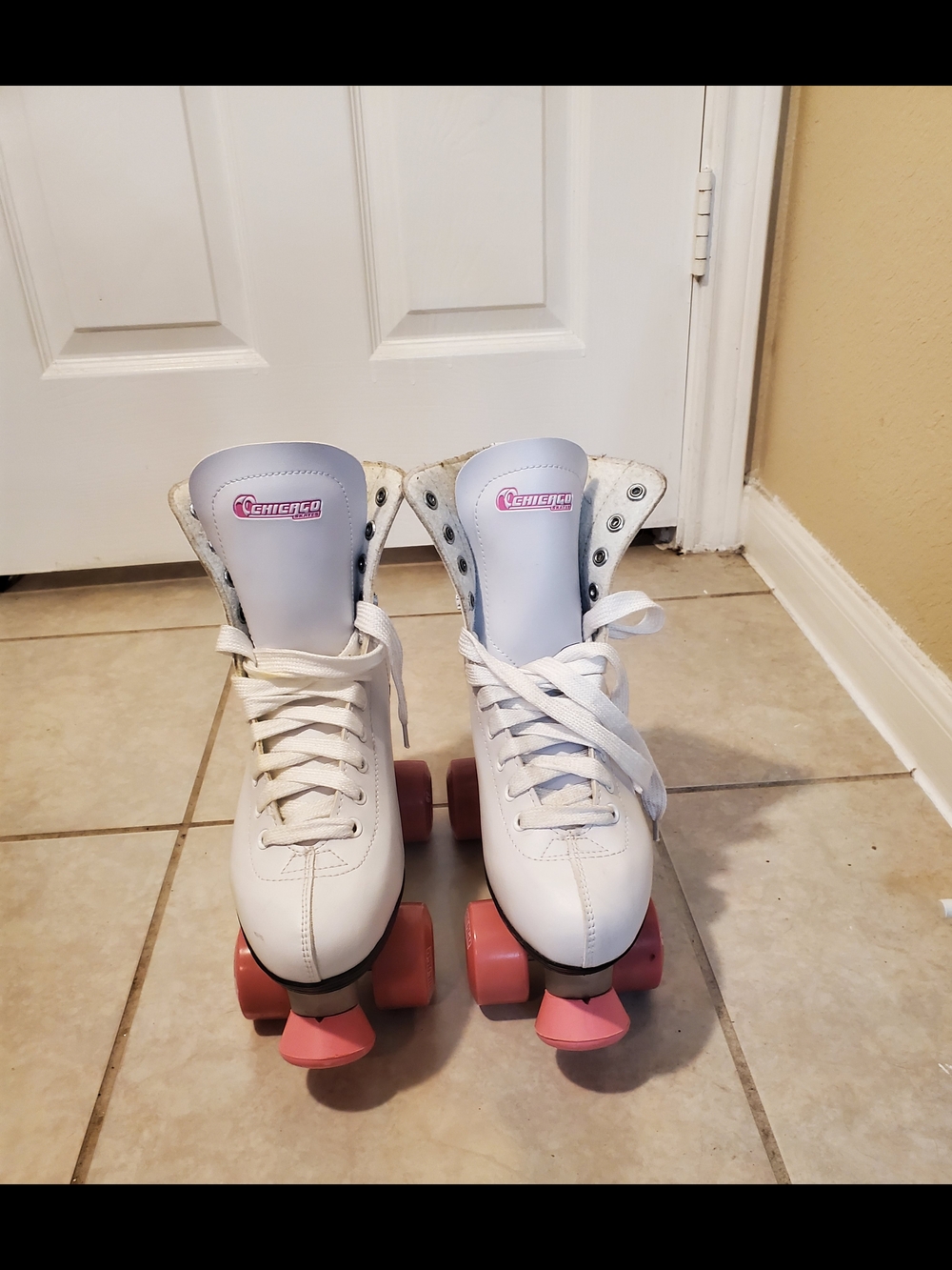 Chauncey White Roller Skates with Pink Wheels